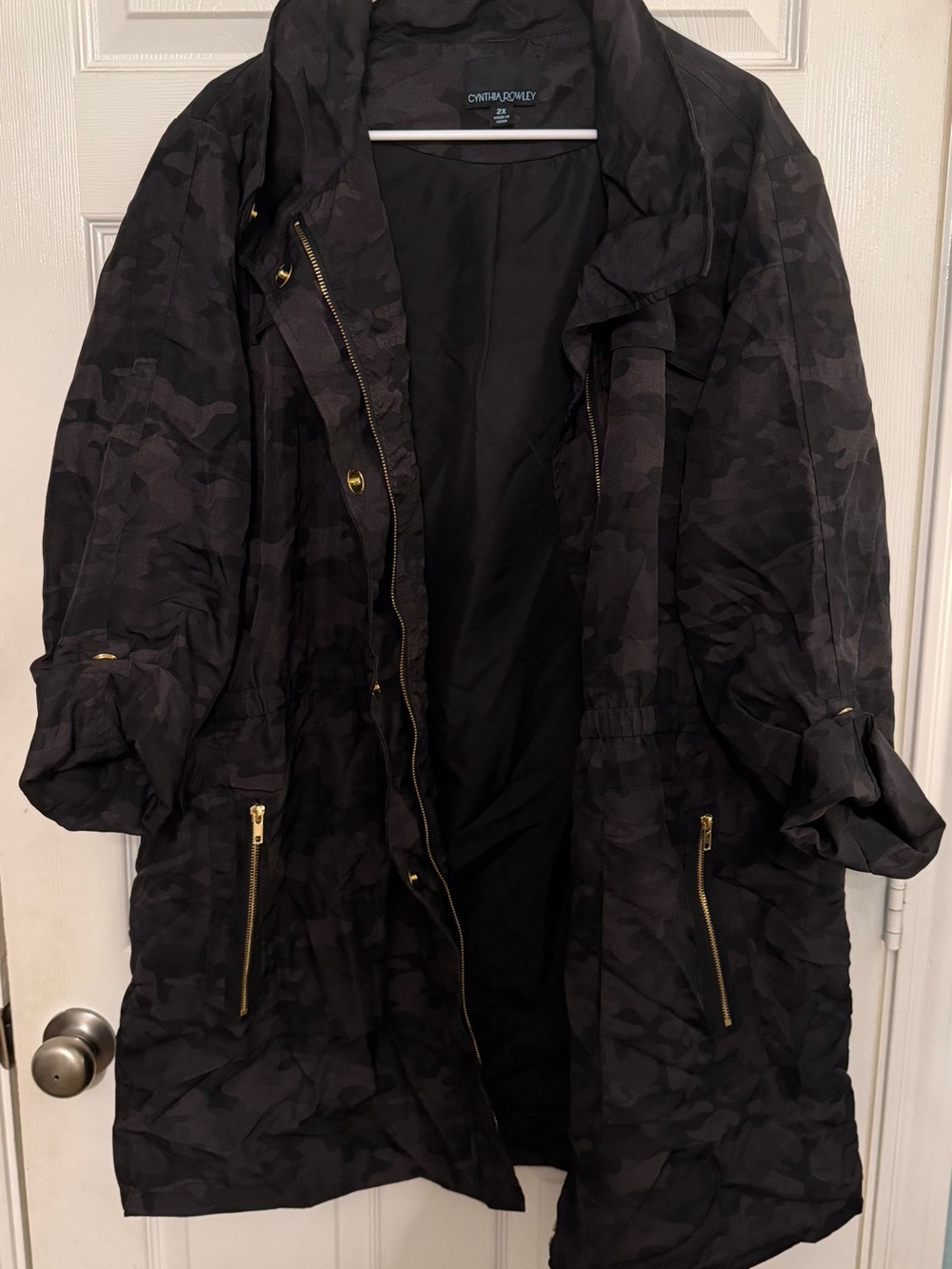 Cynthia Rowley Black Camo Utility Anorak with Gold Hardware